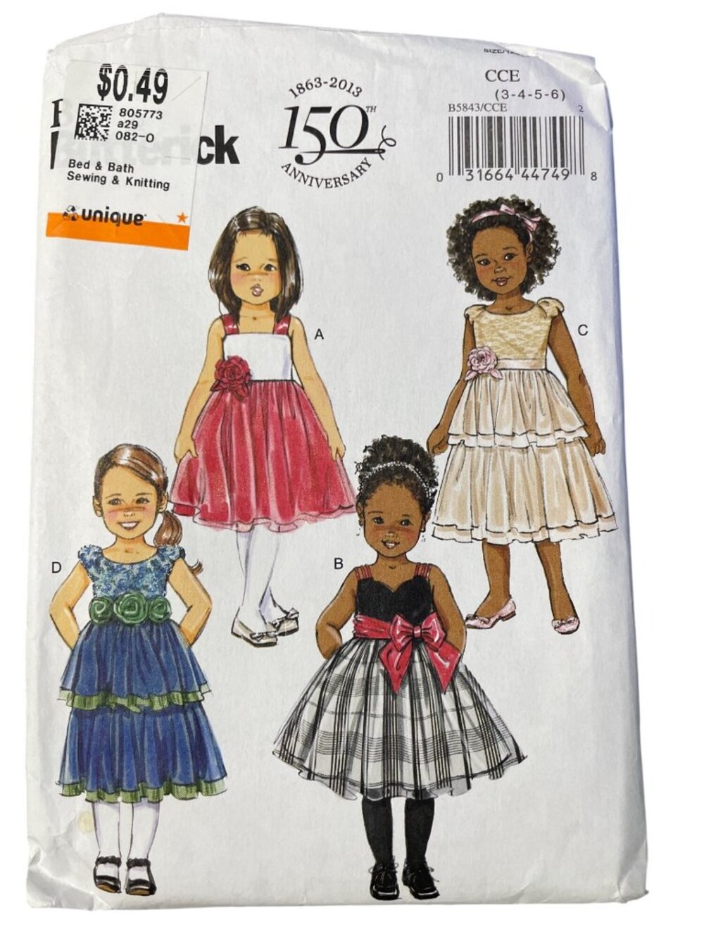 Butterick B5843 Sewing Pattern Sizes 3 4 5 6 Toddler/Child Dresses Retro CUT